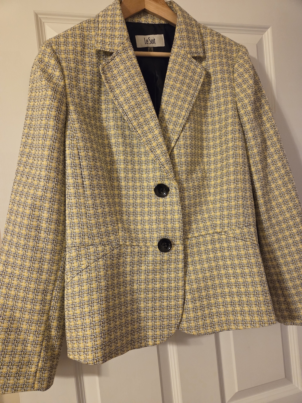 Le Suit Yellow Blue Tweed Blazer Size 16 Excellent